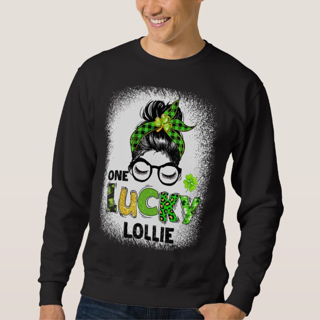 Sweatshirt Un Lucky Lollie Messy Bun Leopard St Patrick's Da (Devant)
