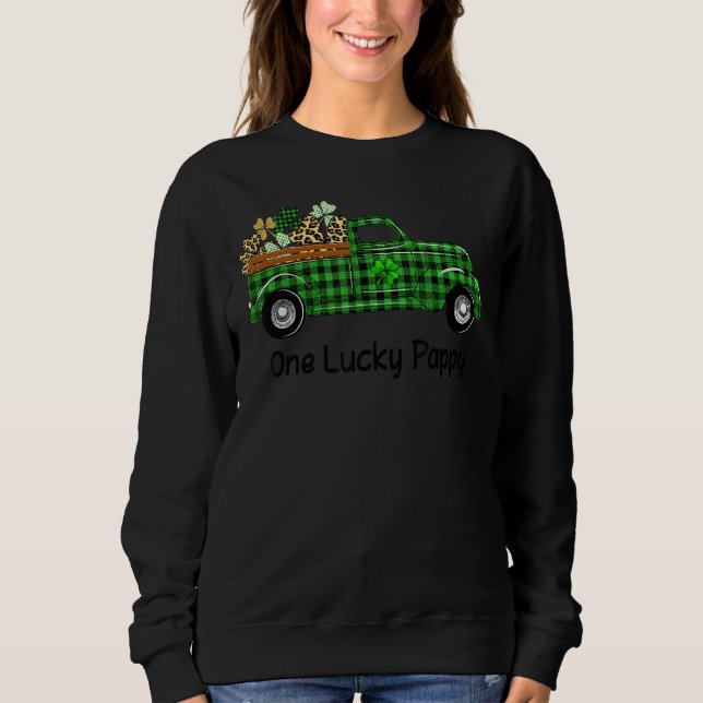 Sweatshirt Un Lucky Pappy Green Plaid Truck Shamrocks St Pat (Devant)