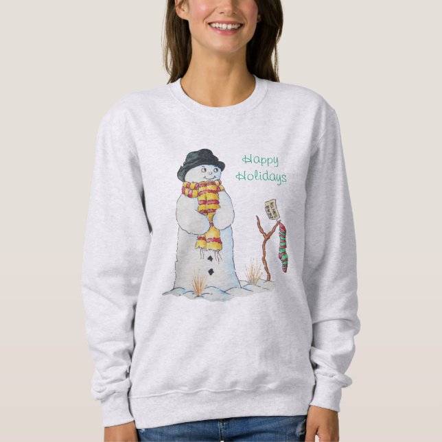 Sweatshirt Un mignon bonhomme de neige souriant dans la neige (Devant)