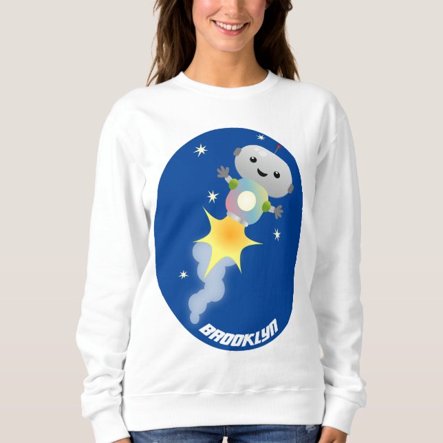 Sweatshirt Un mignon robot volant dans l'espace dessin animé (Devant)