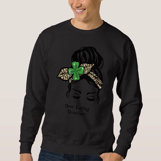Sweatshirt Un Professeur Lucky Leopard Plaid Clover St patric (Devant)