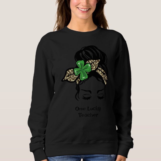 Sweatshirt Un Professeur Lucky Leopard Plaid Clover St patric (Devant)
