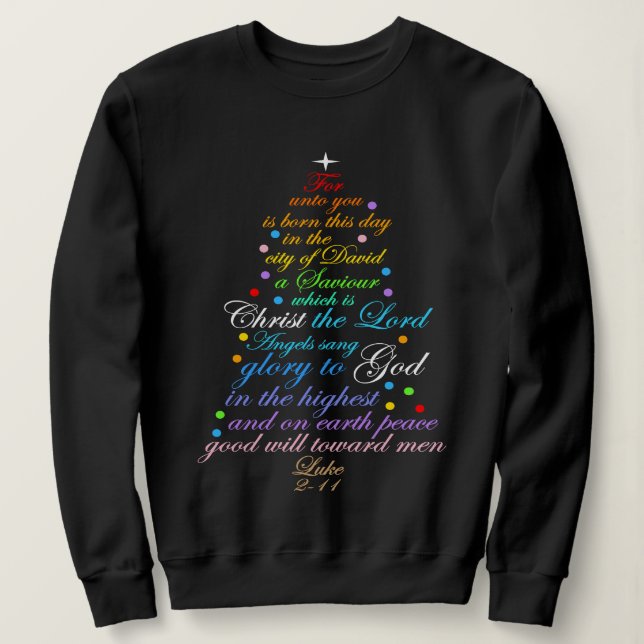 Sweatshirt Un sauveur est né Luc 2-11 Chemises Arbre de Noël (Design devant)