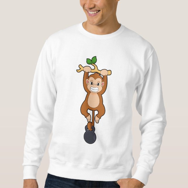Sweatshirt Un singe à l'entraînement de force avec Dumbbell (Devant)