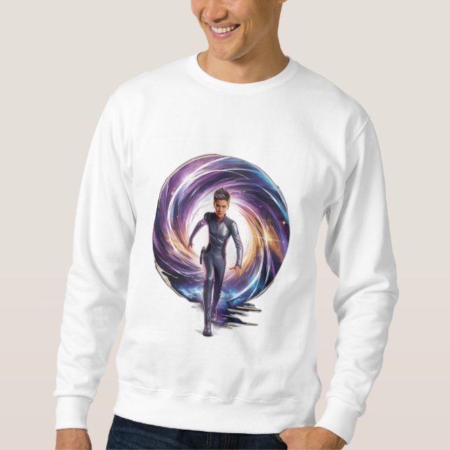 Sweatshirt Un voyageur temporel faisant un pas à travers un p (Devant)