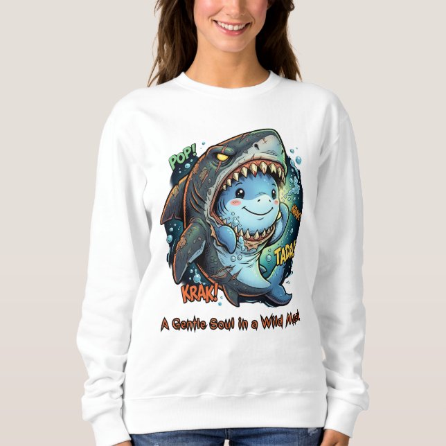 Sweatshirt Une âme douce dans un masque sauvage Requin mignon (Devant)