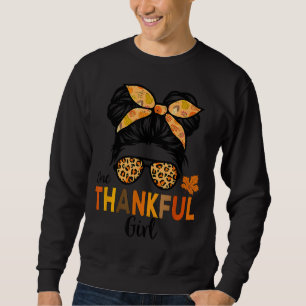 Sweatshirt Une Fille Merci Thanksgiving Kid Messy Bun Leopa