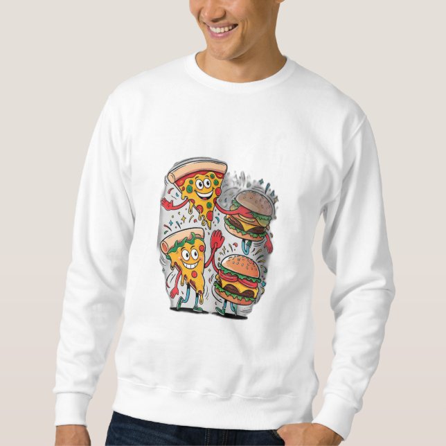 Sweatshirt Une tranche de pizza haute-cinq un hamburger. (Devant)