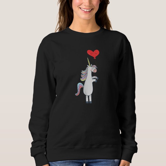 Sweatshirt Unicorn Balloon Love Heart Valentines Day S (Devant)