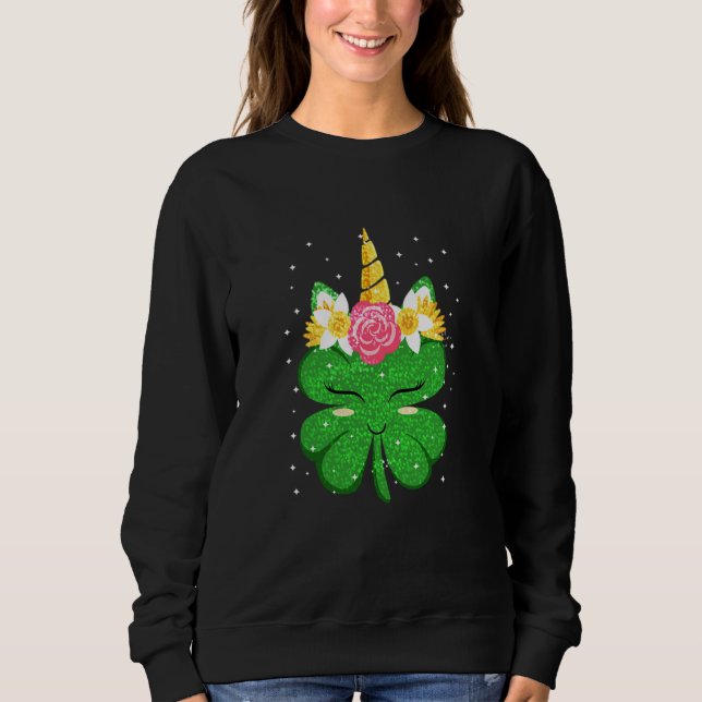 Sweatshirt Unicorn Face St Patrick's Day Irish Flower Women (Devant)