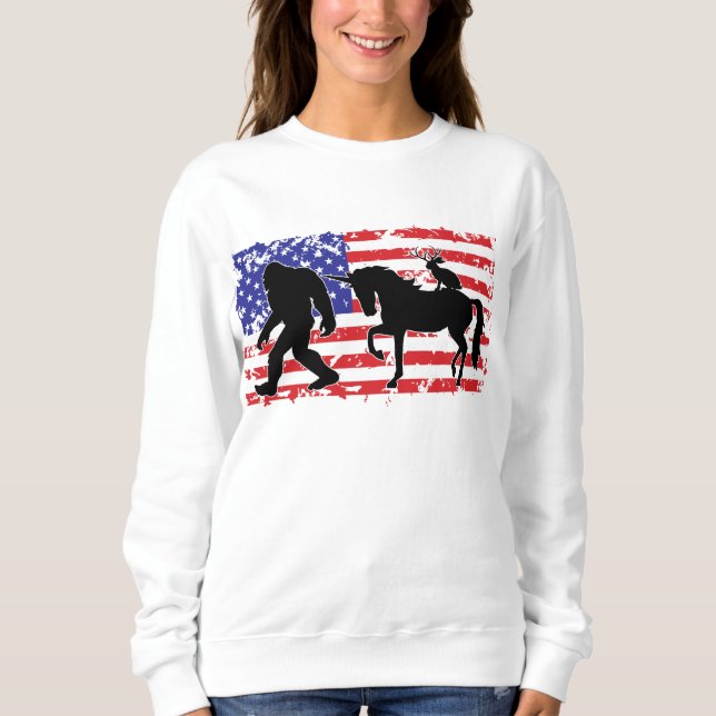 Sweatshirt Unicorn, Jackalope, Bigfoot and the American Flag (Devant)