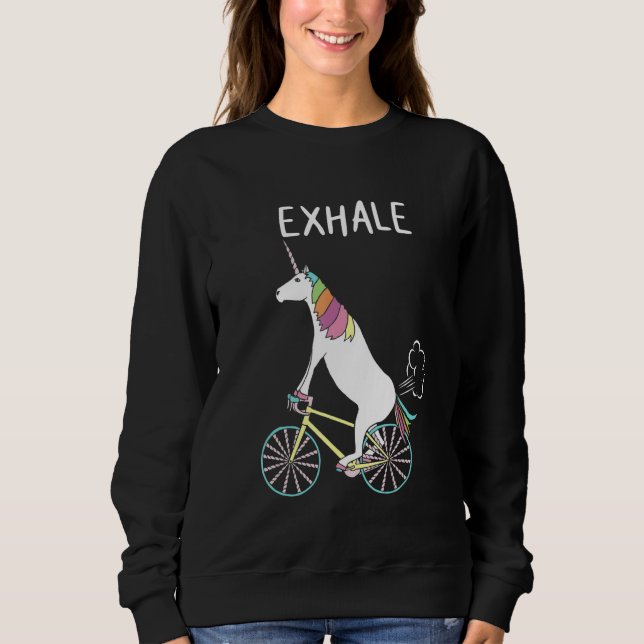 Sweatshirt Unicorn Riding Bike Exhale  Rider Cycling Cyclist (Devant)