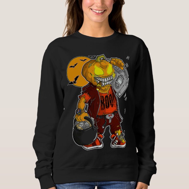 Sweatshirt Unicorn Witch Halloween Black Cat Orange Moon Grap (Devant)