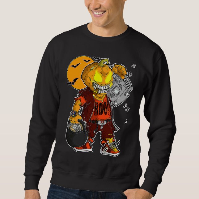 Sweatshirt Unicorn Witch Halloween Black Cat Orange Moon Grap (Devant)