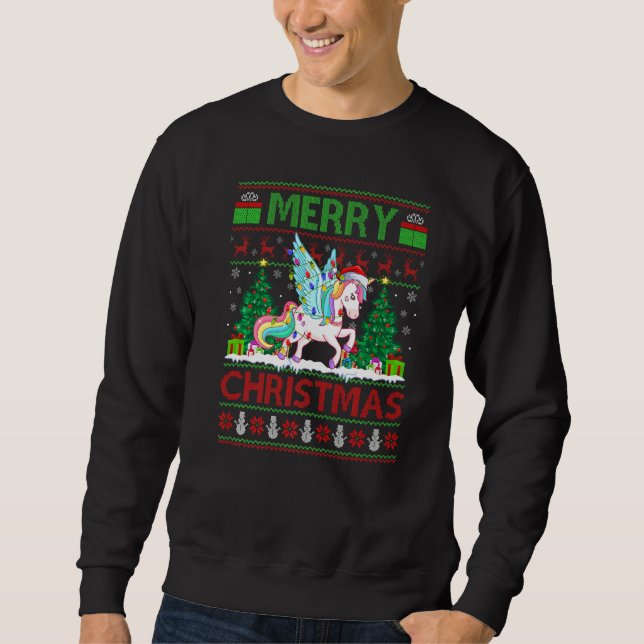 Sweatshirt Unicorn  Xmas Tree Lights Ugly Santa Unicorn Chris (Devant)