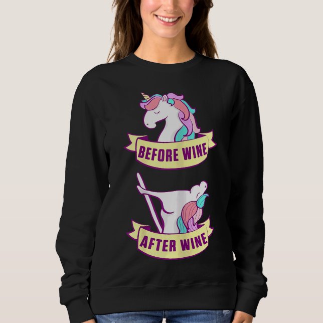 Sweatshirt Unicorne avant après la fête du vin Cheval (Devant)