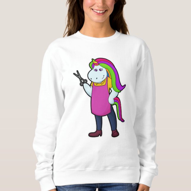 Sweatshirt Unicorne comme coiffeur avec ciseaux (Devant)