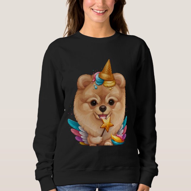 Sweatshirt Unicorne de crème glacée Poméranienne orange (Devant)