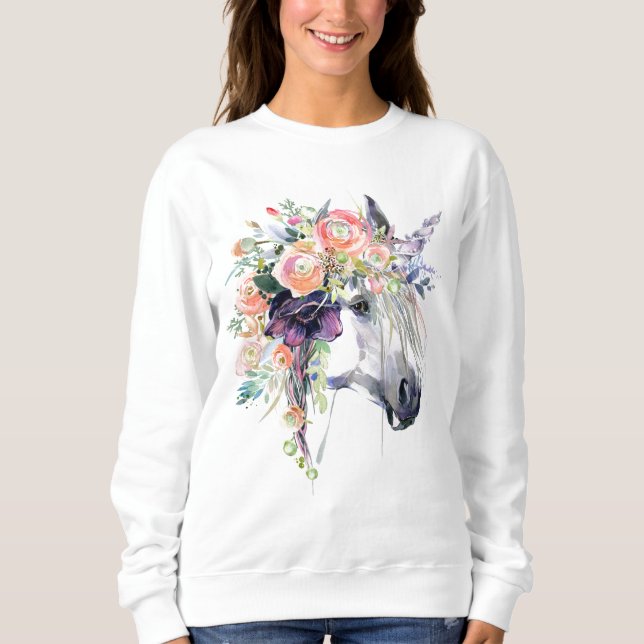 Sweatshirt Unicorne en fleurs (Devant)