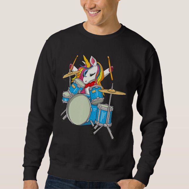 Sweatshirt Unicorne Magique Se Déplaçant Comme Un Drummer Drô (Devant)