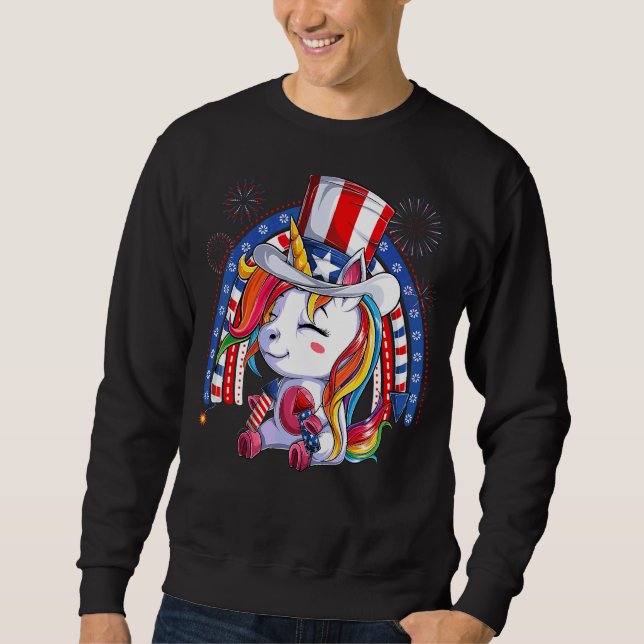 Sweatshirt Unicorne Oncle Sam Casquette Us Drapeau Quatrième  (Devant)