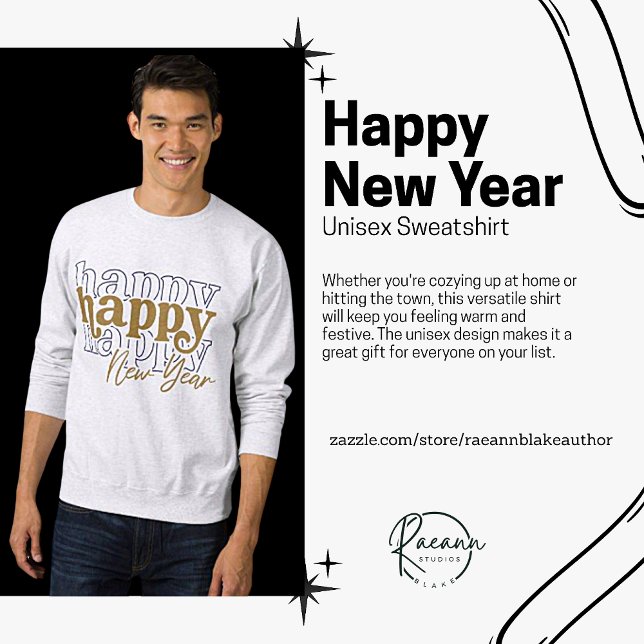 Sweatshirt Unisexe Empilé Bonne Année en Or (Créateur téléchargé)