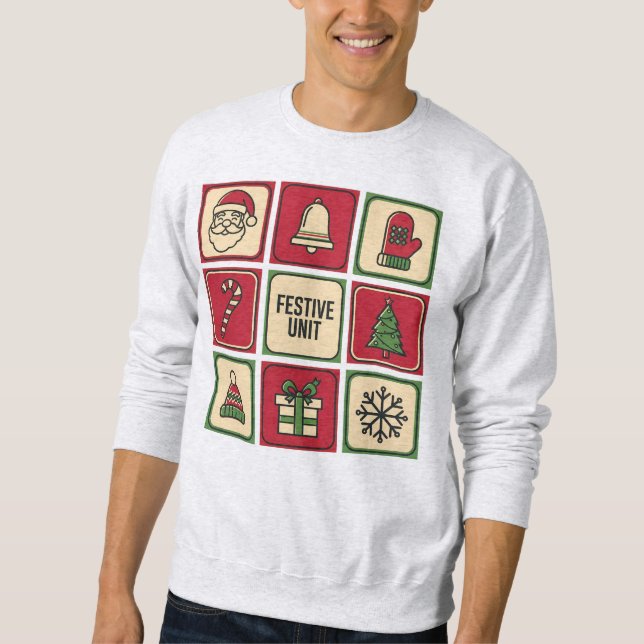 Sweatshirt Unité festive (1) Grille d'icônes rétro de Noël (Devant)