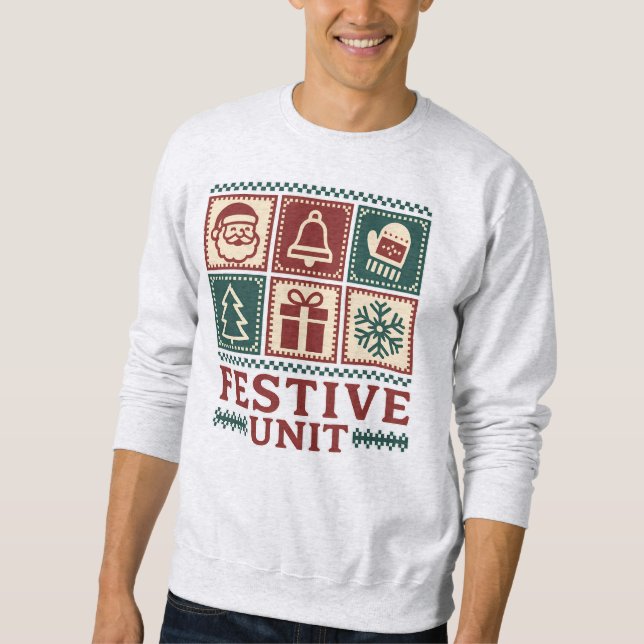 Sweatshirt Unité festive (2) Grille d'icônes rétro de Noël (Devant)