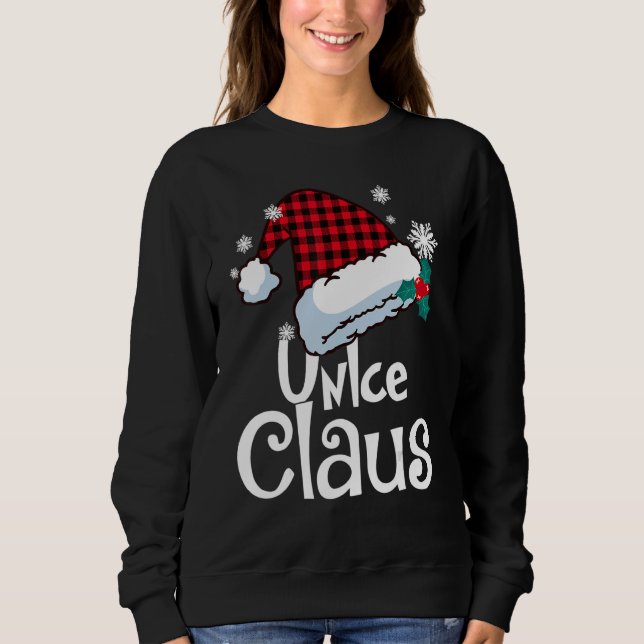 Sweatshirt Unlce Claus Santa Hat Buffalo Plaid Red Christmas  (Devant)