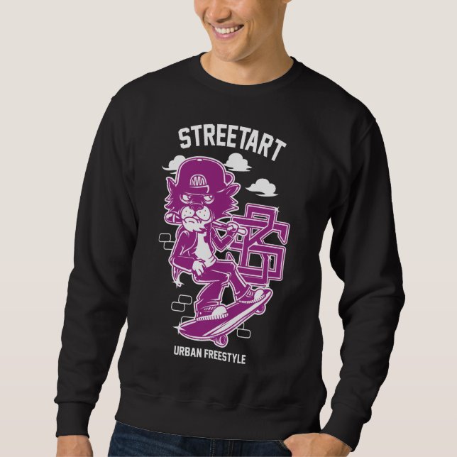 Sweatshirt Urban Streetart - Chat sur Ski Board (Devant)