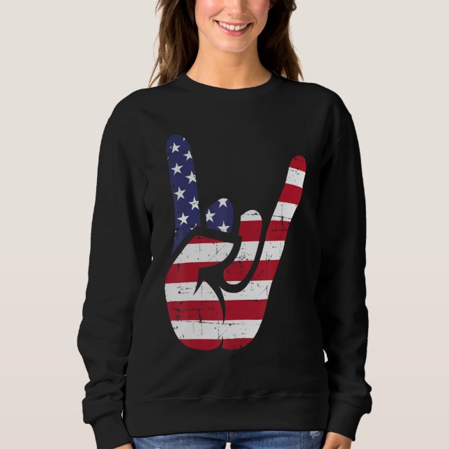 Sweatshirt US American Flag and Patriotic Rock Sign of Hand (Devant)