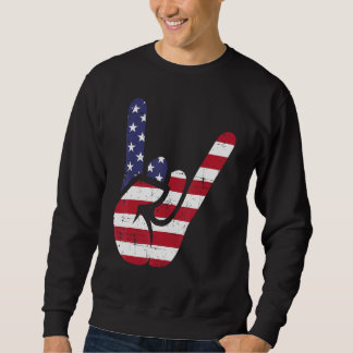 Sweatshirt US American Flag and Patriotic Rock Sign of Hand