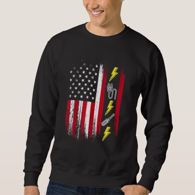 Sweatshirt US American Flag  Electricity  Electrician Lineman (Devant)