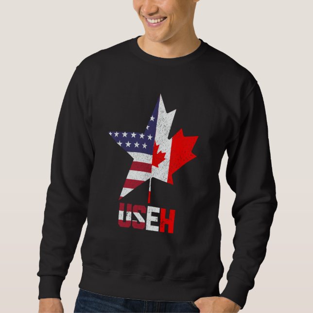 Sweatshirt US Eh Canada Canadian American Flag Pride Patrioti (Devant)