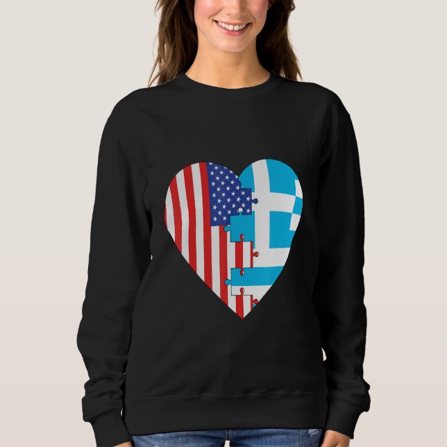 Sweatshirt USA and Greece Flags Heart (Devant)