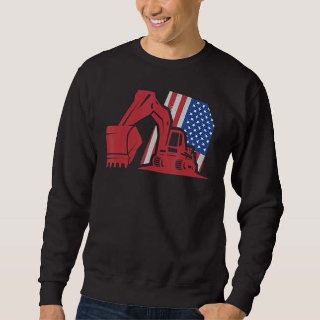 Sweatshirt Usa Drapeau Excavateur de construction Travailleur (Devant)