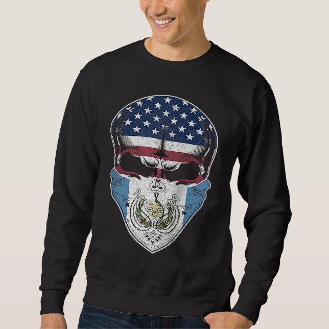 Sweatshirt USA Guatemala Roots  Guatemalan American Flag Skul (Devant)