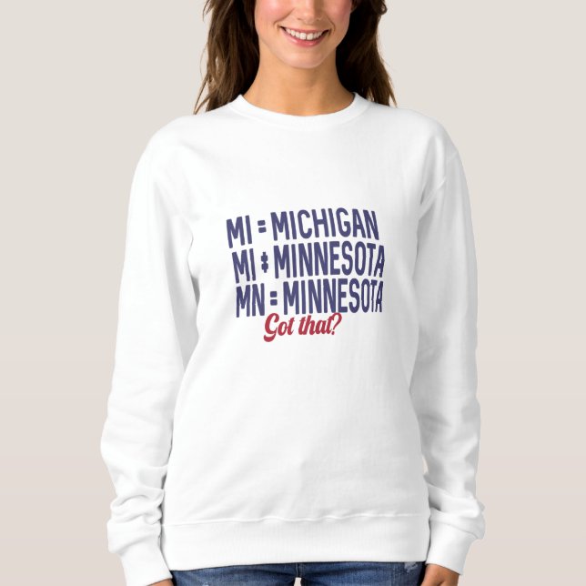 Sweatshirt USA - MI = Michigan Pas Minnesota Confusion (Devant)