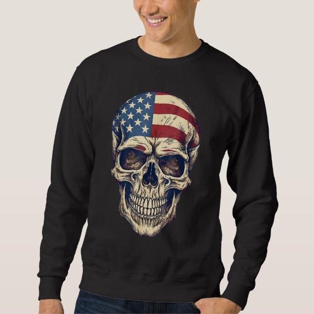 Sweatshirt Usa Skull 4th Of Julay Scary Usa Skull Men Kid Wom (Devant)
