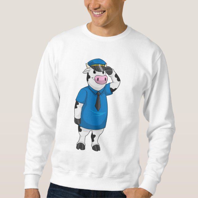 Sweatshirt Vache comme agent de police avec casquette de poli (Devant)