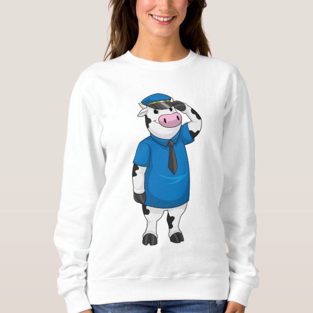 Sweatshirt Vache comme agent de police avec casquette de poli (Devant)