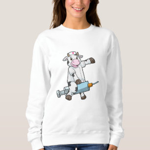 Sweatshirt Vache comme infirmière avec coeur et seringue