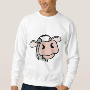 Sweatshirt vache de dessin animé noir blanc rose baiser gris
