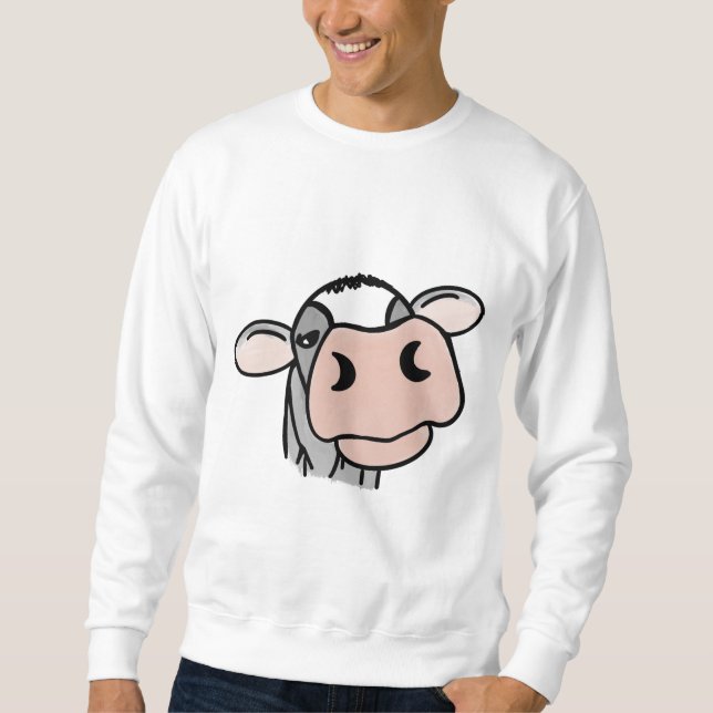 Sweatshirt vache de dessin animé noir blanc rose baiser gris  (Devant)
