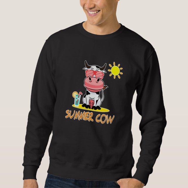Sweatshirt Vache D'Été Sur La Plage Avec Lunettes De Soleil (Devant)
