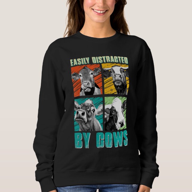 Sweatshirt Vache Facilement Distrait Par Les Vaches (Devant)