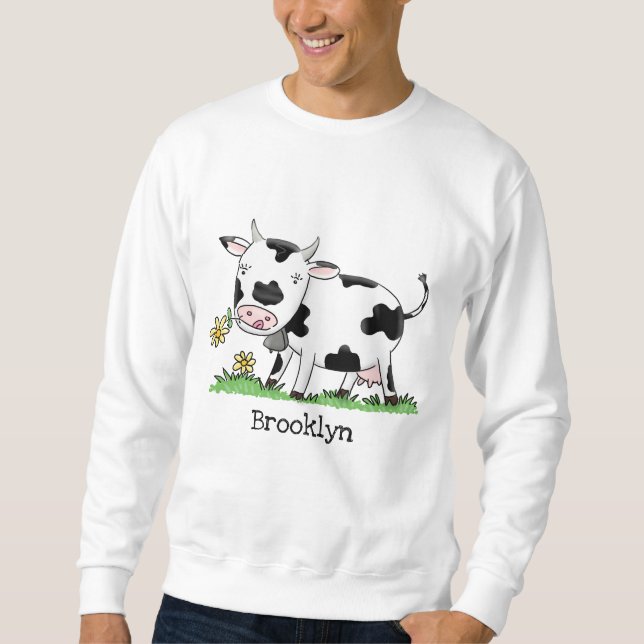 Sweatshirt Vache mignonne en vert dessin animé sur le terrain (Devant)