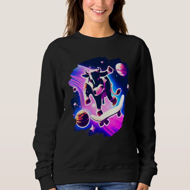 Sweatshirt Vache planchant dans l'espace rétro vintage ska (Devant)
