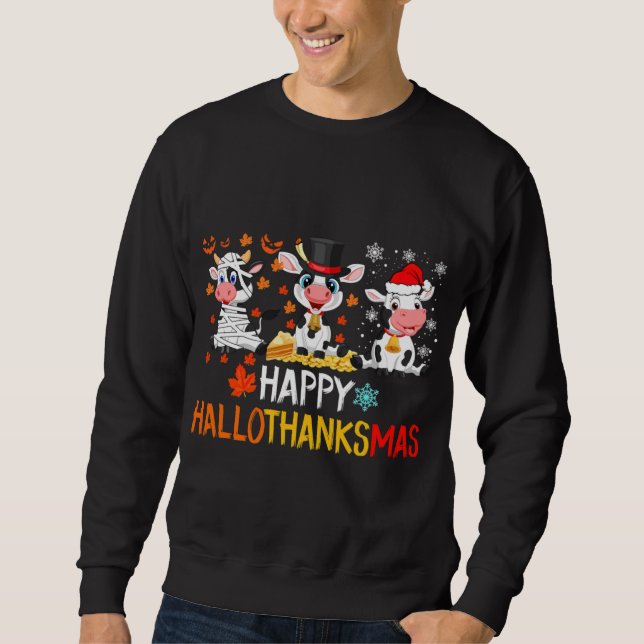 Sweatshirt Vaches mignonnes Noël Hallothanksmas heureux (Devant)