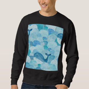 Sweatshirt Vagues, baleine, texture bleu enfantine